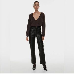 Aritzia Wilfred Melina Faux Leather Pants Black Size 0 High Rise Sleek